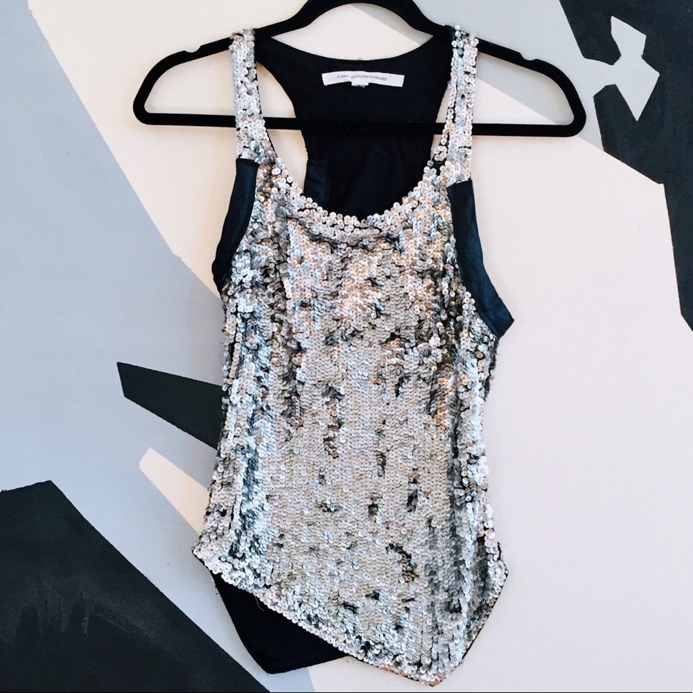Diane Von Furstenberg SEQUENCE Silver Sequin Tank